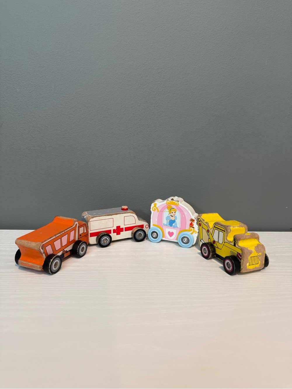 Kids Wooden Vehicle Toy Set - Orange, White, Pink, Yellow